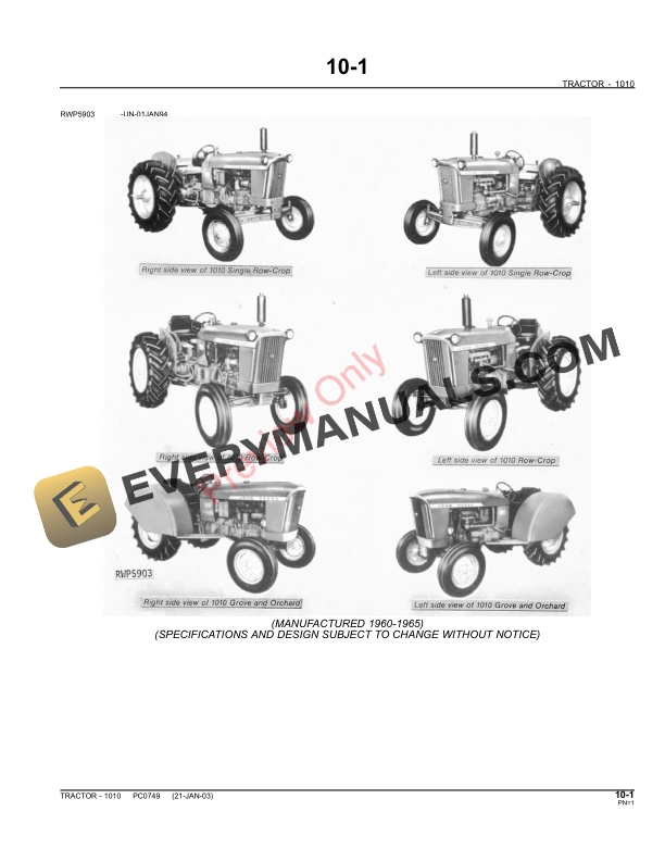 John Deere 1010 Series Tractors Parts Catalog PC0749 11MAY11 4 John Deere 1010 Series Tractors Parts Catalog PC0749 11MAY11 3