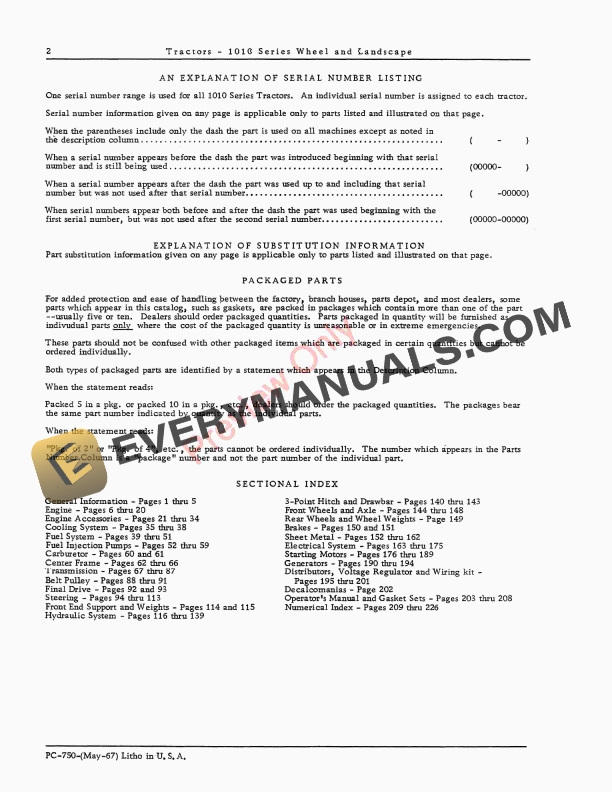 John Deere 1010 Series Wheel and Landscape Tractors Parts Catalog PC750 01MAY67-4