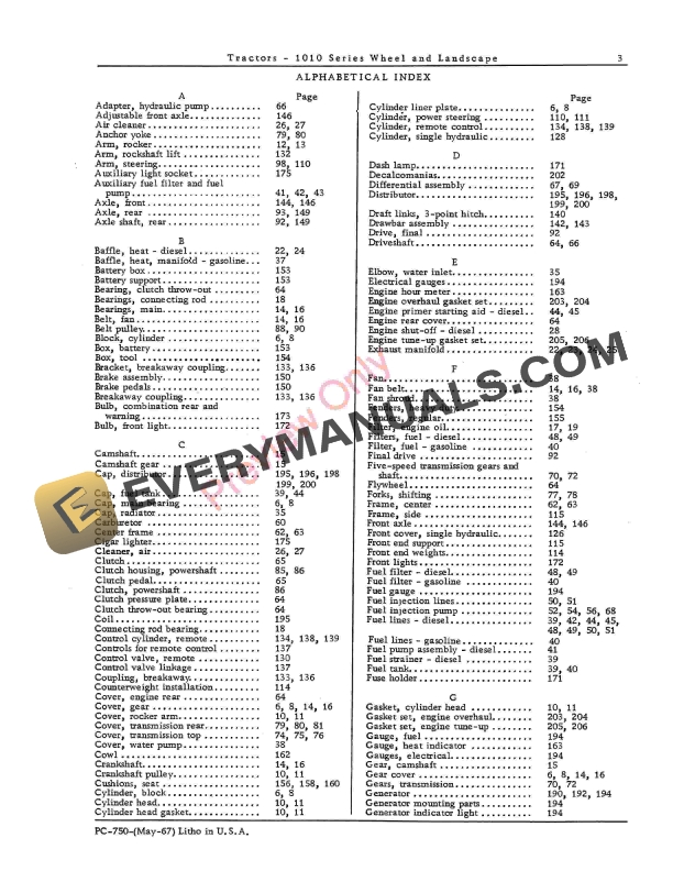 John Deere 1010 Series Wheel and Landscape Tractors Parts Catalog PC750 01MAY67-5