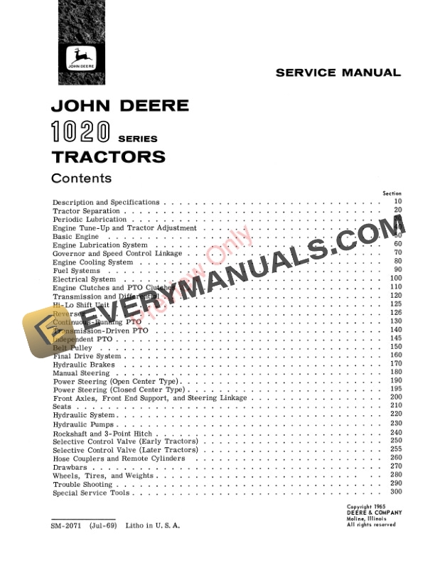 John Deere 1020 Series Tractors Service Manual SM2071 01JUL69 3