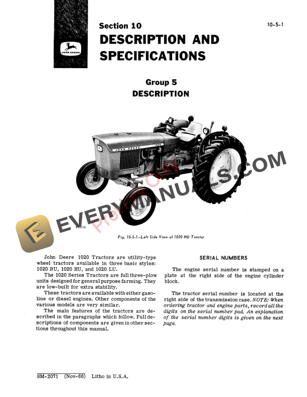 John Deere 1020 Series Tractors Service Manual SM2071 01JUL69 5