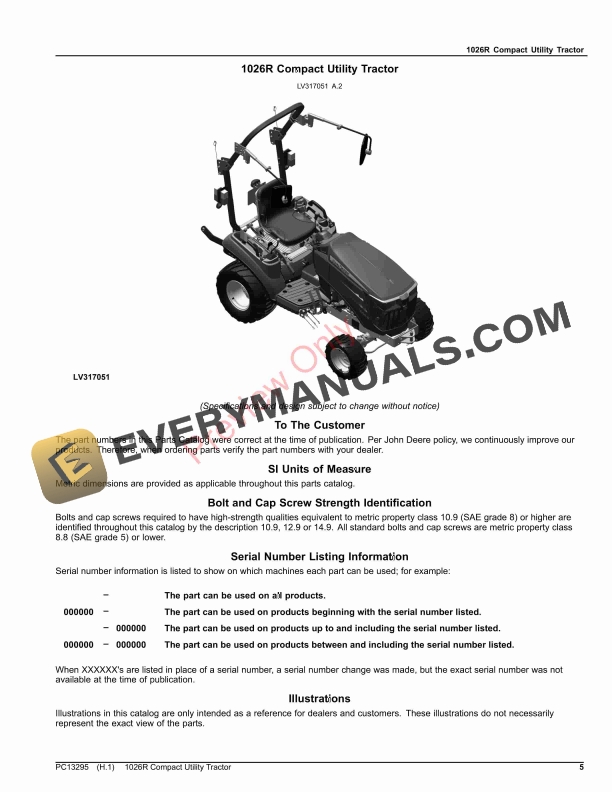 John Deere 1026R Compact Utility Tractor Parts Catalog PC13295 16NOV22-5