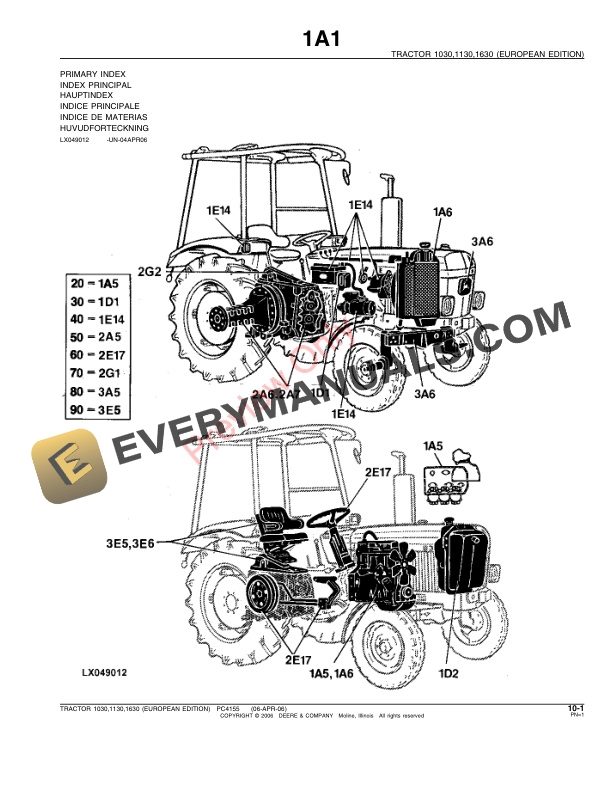 John Deere 1030, 1130, 1630 Tractor Parts Catalog PC4155 09MAY11-3