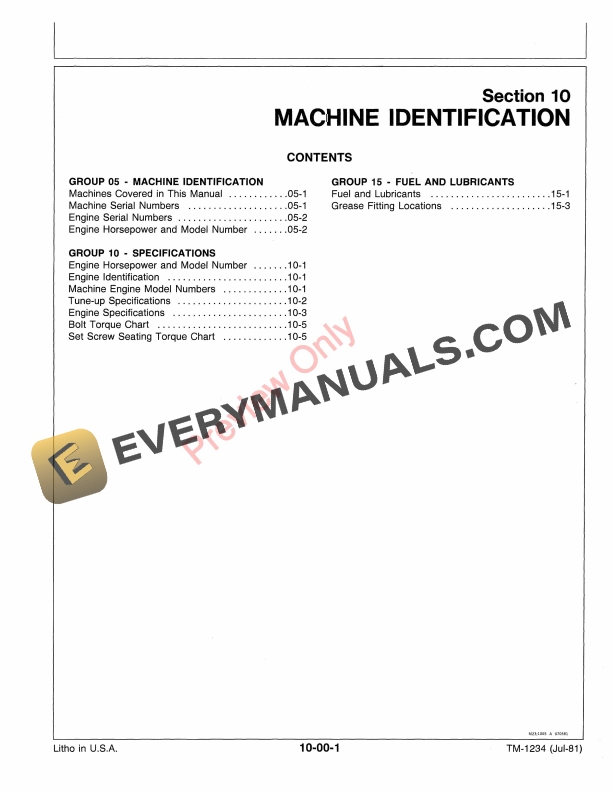 John Deere 1032, 526, 632 726, 732, 826, 832 Walk-Behind Snow Blower Technical Manual TM1234 01JUL81 6 John Deere 1032 526 632 726 732 826 832 Walk Behind Snow Blower Technical Manual TM1234 01JUL81 5