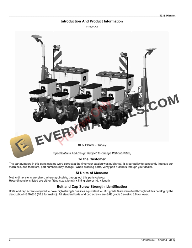John Deere 1035 Planter Parts Catalog PC6134 15OCT23-4
