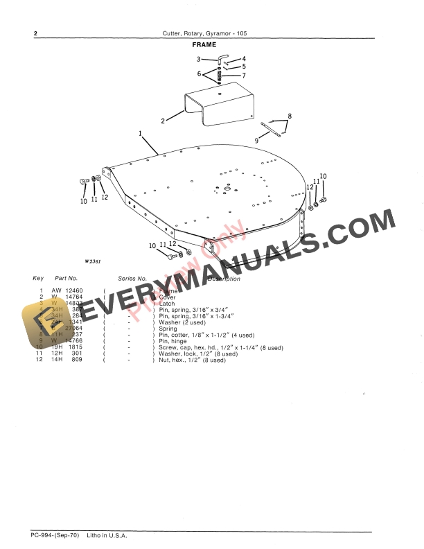 John Deere 105 Gyramor Rotary Cutter Parts Catalog PC994 01SEP70-4