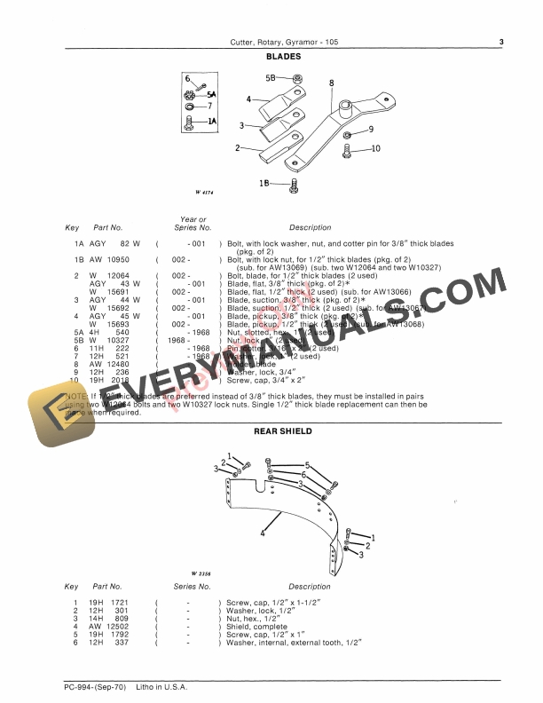 John Deere 105 Gyramor Rotary Cutter Parts Catalog PC994 01SEP70-5
