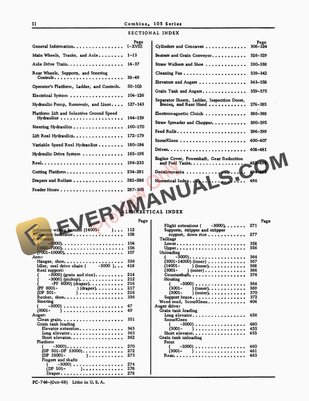 John Deere 105 Series Self-Propelled Combine Parts Catalog PC746 01FEB69-4