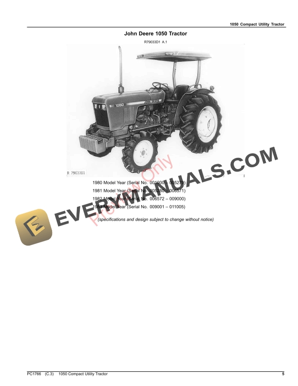 John Deere 1050 Compact Utility Tractor Parts Catalog PC1766 17OCT23-5