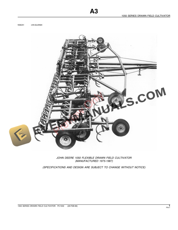 John Deere 1050 Drawn Field Cultivators Parts Catalog PC1550 01MAR89 4 John Deere 1050 Drawn Field Cultivators Parts Catalog PC1550 01MAR89-3