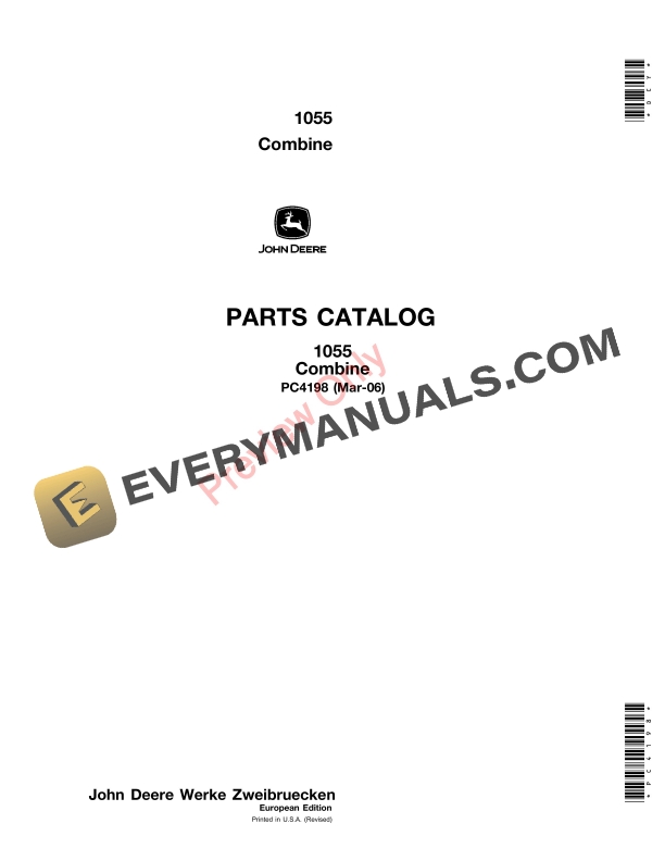 John Deere 1055 Combine Parts Catalog PC4198 01MAR06-1