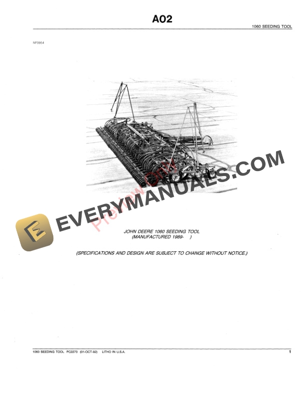 John Deere 1060 Seeding Tool Parts Catalog PC2273 01OCT92-3
