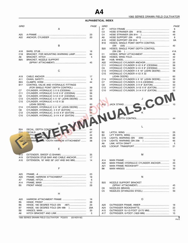 John Deere 1060 Series Field Cultivator Parts Catalog PC2272 03NOV92-5