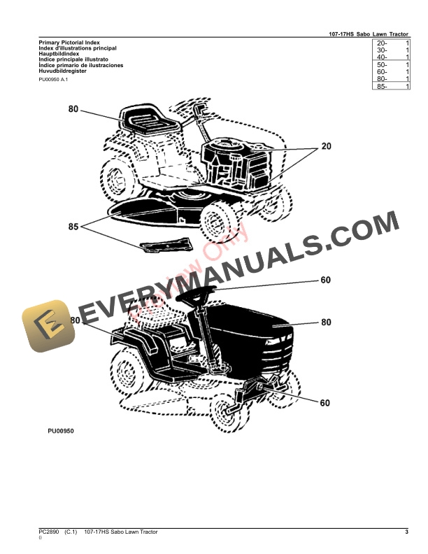 John Deere 107-17HS SABO LAWN TRACTOR Parts Catalog PC2890 29JUL22-3