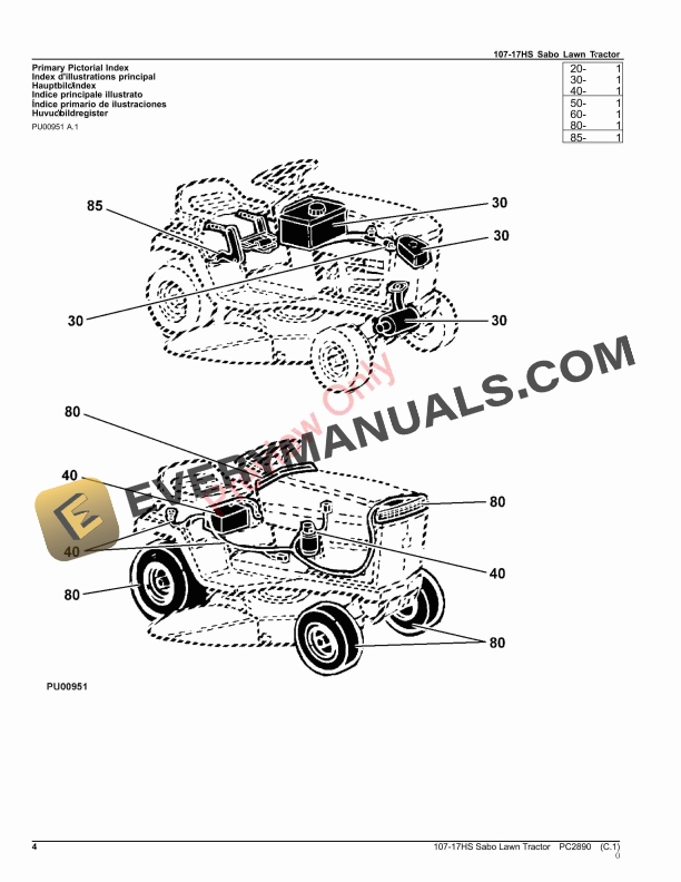 John Deere 107-17HS SABO LAWN TRACTOR Parts Catalog PC2890 29JUL22-4