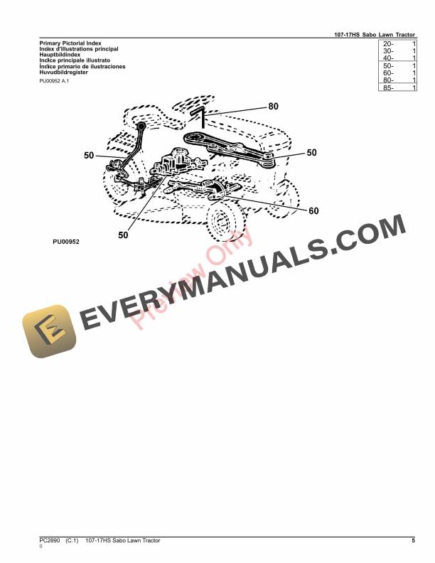 John Deere 107-17HS SABO LAWN TRACTOR Parts Catalog PC2890 29JUL22-5