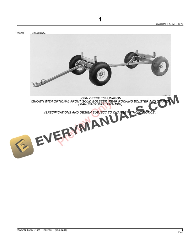 John Deere 1075 Farm Wagon Parts Catalog PC1306 02JUN11-3