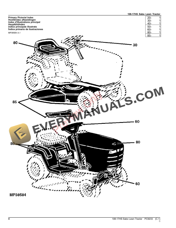 John Deere 108-17HS SABO LAWN TRACTOR Parts Catalog PC9233 08SEP23-4