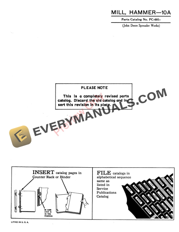 John Deere 10A Hammer Mill Parts Catalog PC681 01AUG64 4 John Deere 10A Hammer Mill Parts Catalog PC681 01AUG64-3