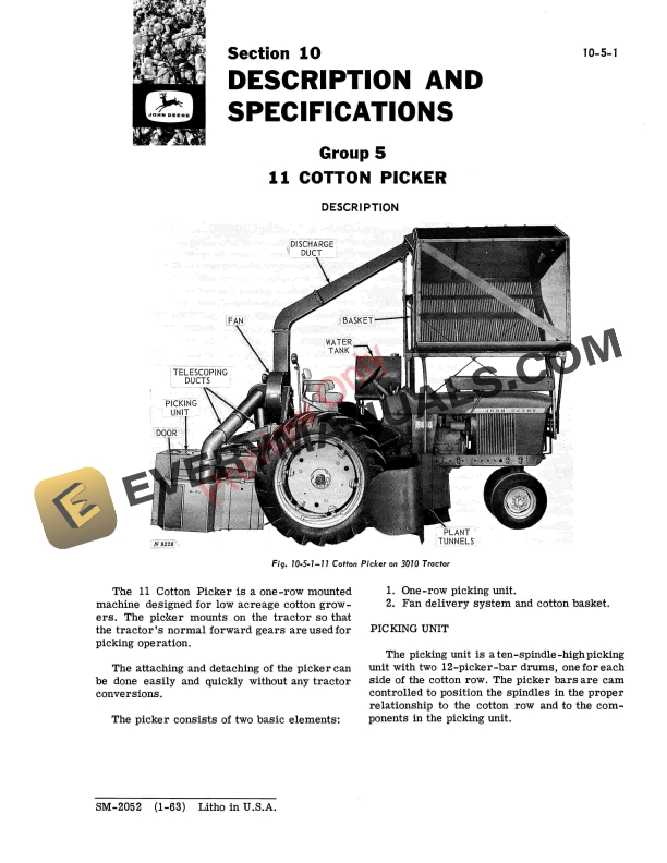 John Deere 11 12 22 99 122 Cotton Pickers Service Manual SM2052 01JUN66 5