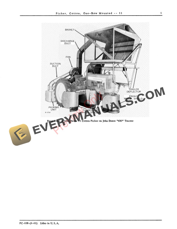 John Deere 11 Cotton Picker - One-Row Mounted Parts Catalog PC638 01JUN61 4 John Deere 11 Cotton Picker – One-Row Mounted Parts Catalog PC638 01JUN61-3
