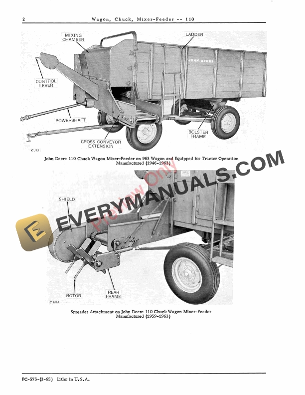 John Deere 110 Chuck Wagon, Mix-Feeder Parts Catalog PC575 01MAR65-4