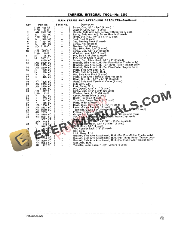 John Deere 1100 Integral Tool Carrier Parts Catalog PC400 01APR56-5
