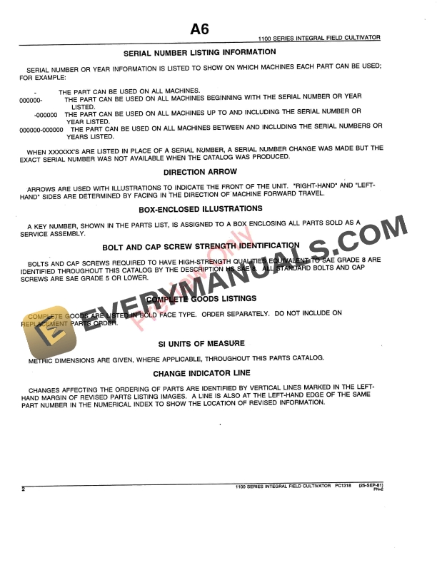 John Deere 1100 Series Integral Field Cultivator Parts Catalog PC1318 25SEP81-4