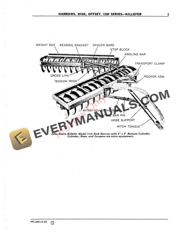 John Deere 1100 Series Killefer Offset Disk Harrow Parts Catalog PC242 01AUG56-3