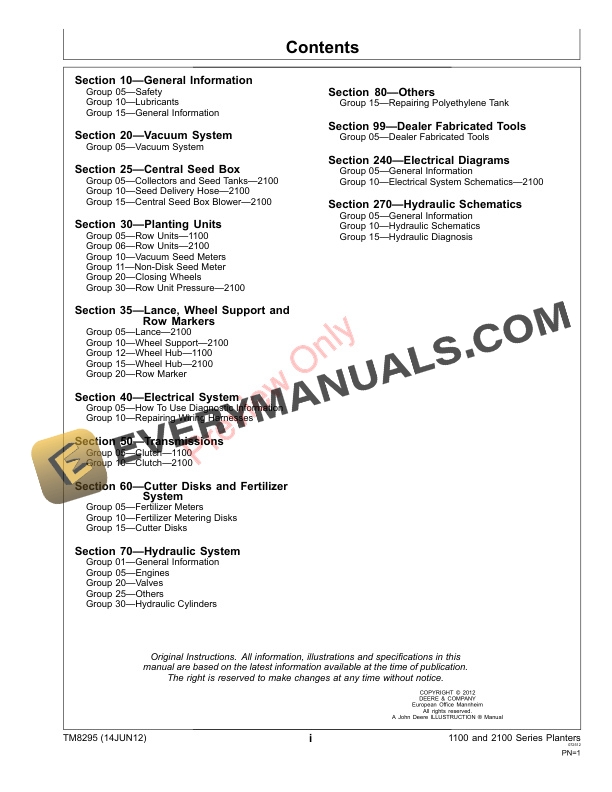 John Deere 1100 and 2100 Series Vacumeter and Radial Meter Planters Technical Manual TM8295 25FEB13 5 John Deere 1100 and 2100 Series Vacumeter and Radial Meter Planters Technical Manual TM8295 25FEB13 3
