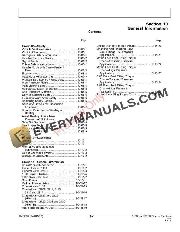 John Deere 1100 and 2100 Series Vacumeter and Radial Meter Planters Technical Manual TM8295 25FEB13 7 John Deere 1100 and 2100 Series Vacumeter and Radial Meter Planters Technical Manual TM8295 25FEB13 5