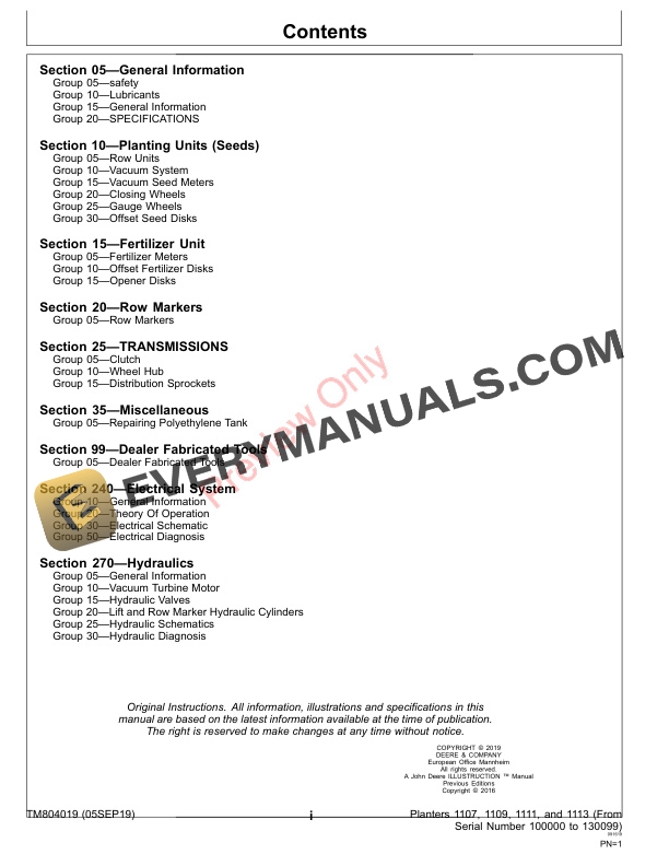 John Deere 1107 1109 1111 and 1113 Planters Technical Manual TM804019 05SEP19 3