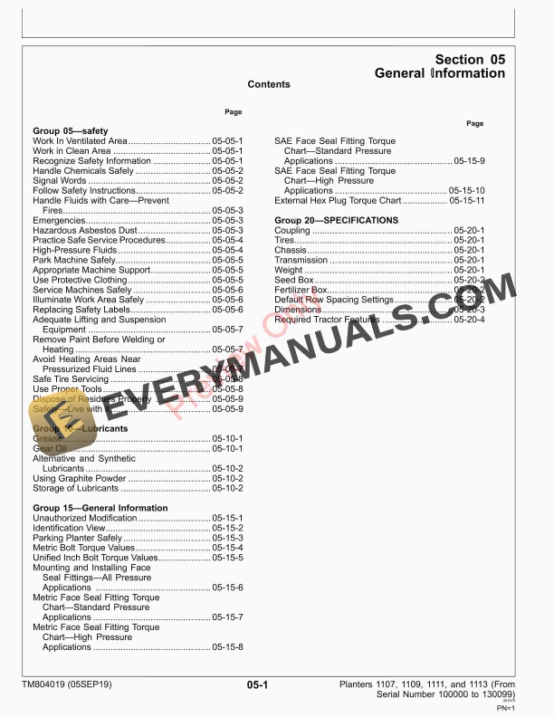 John Deere 1107 1109 1111 and 1113 Planters Technical Manual TM804019 05SEP19 5