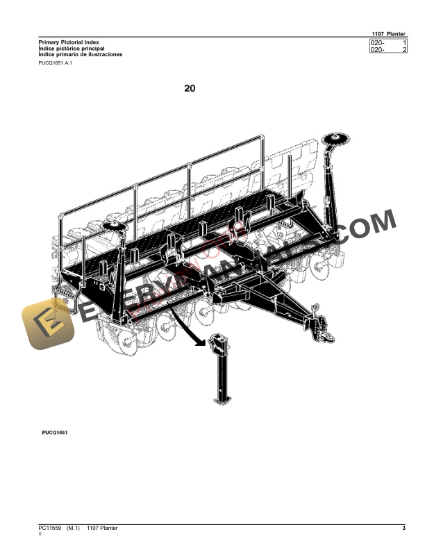 John Deere 1107 Planter Parts Catalog PC11559 05SEP23 3
