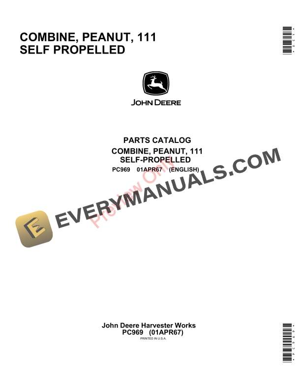 John Deere 111 Combine Parts Catalog PC969 01APR67-1