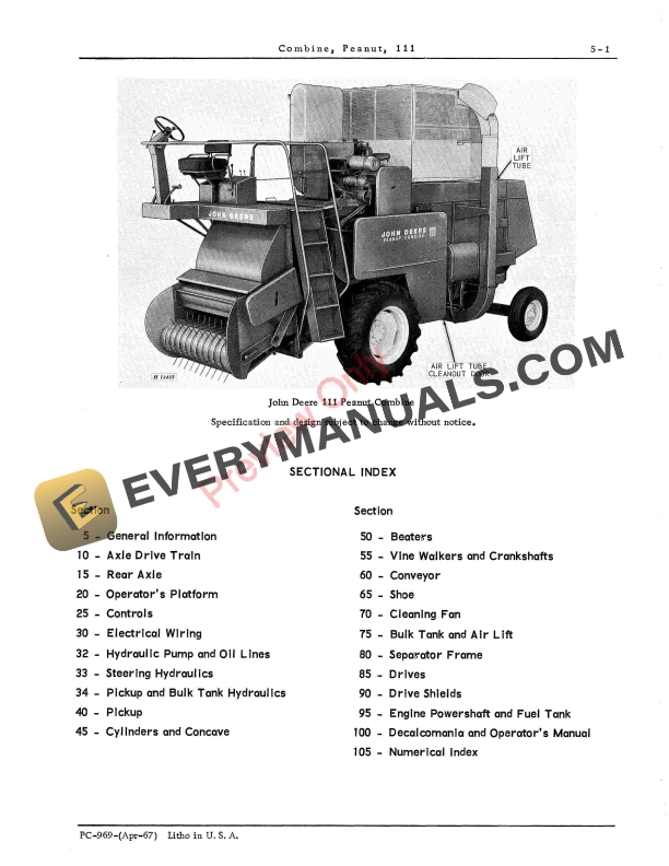 John Deere 111 Combine Parts Catalog PC969 01APR67-5