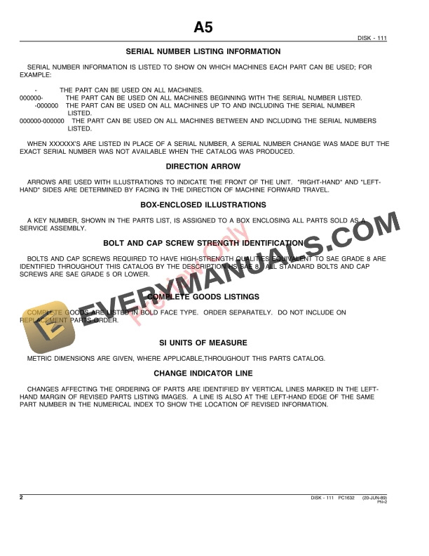 John Deere 111 Disk Parts Catalog PC1632 01JUN89 5 John Deere 111 Disk Parts Catalog PC1632 01JUN89-4