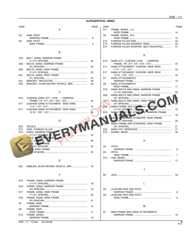 John Deere 111 Disk Parts Catalog PC1632 01JUN89 6 John Deere 111 Disk Parts Catalog PC1632 01JUN89-5