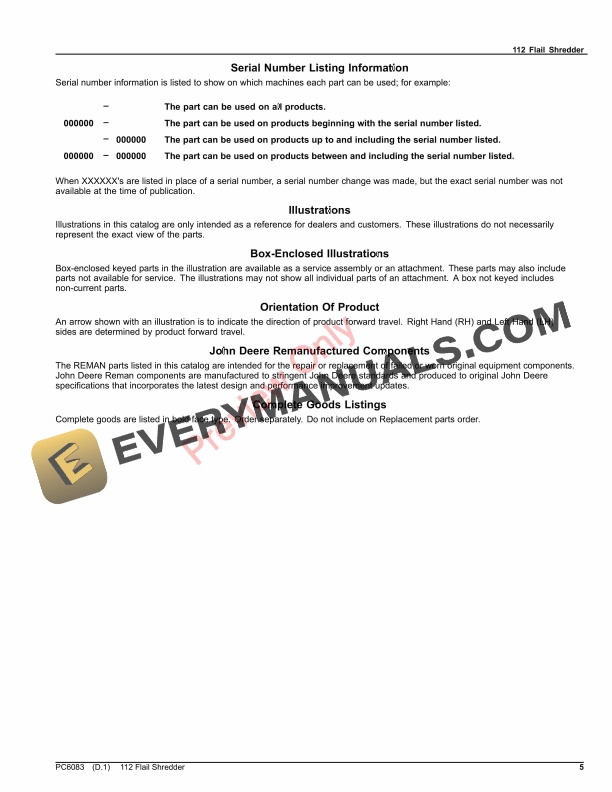 John Deere 112 Flail Shredder Parts Catalog PC6083 18SEP20-5