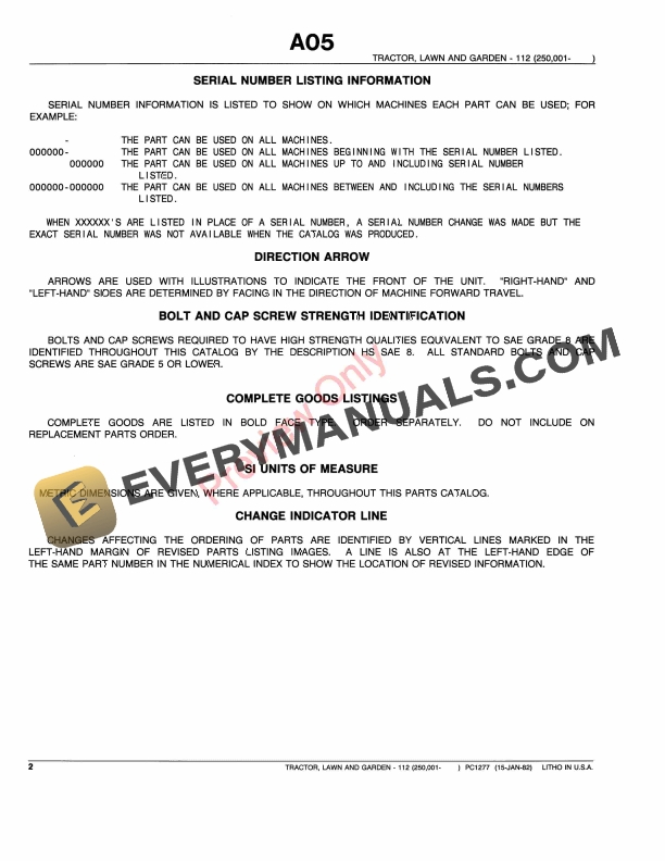 John Deere 112 Lawn and Garden Tractor Parts Catalog PC1277 27JAN93-4