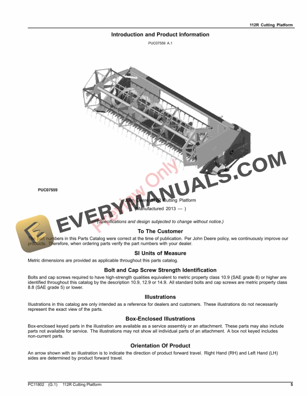 John Deere 112R Cutting Platform Parts Catalog PC11802 19APR21 5