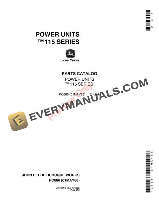 John Deere 115 Series Power Units Parts Catalog PC666 01MAY68-1