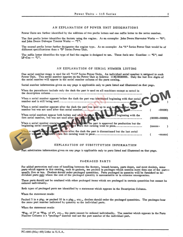 John Deere 115 Series Power Units Parts Catalog PC666 01MAY68-3