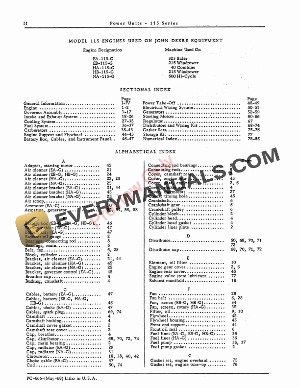 John Deere 115 Series Power Units Parts Catalog PC666 01MAY68-4