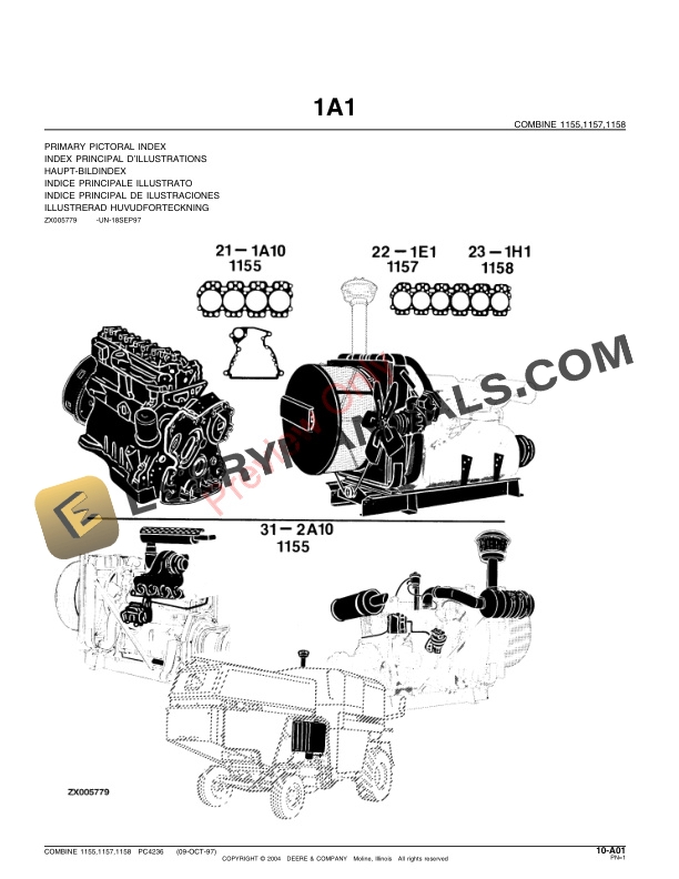 John Deere 1155, 1157 and 1158 Combines Parts Catalog PC4236 01OCT97-3