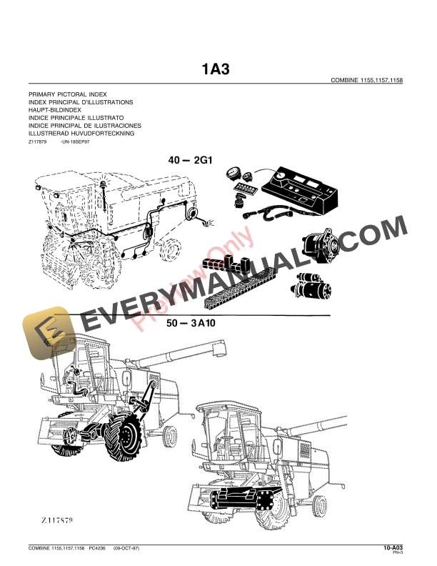 John Deere 1155, 1157 and 1158 Combines Parts Catalog PC4236 01OCT97-5
