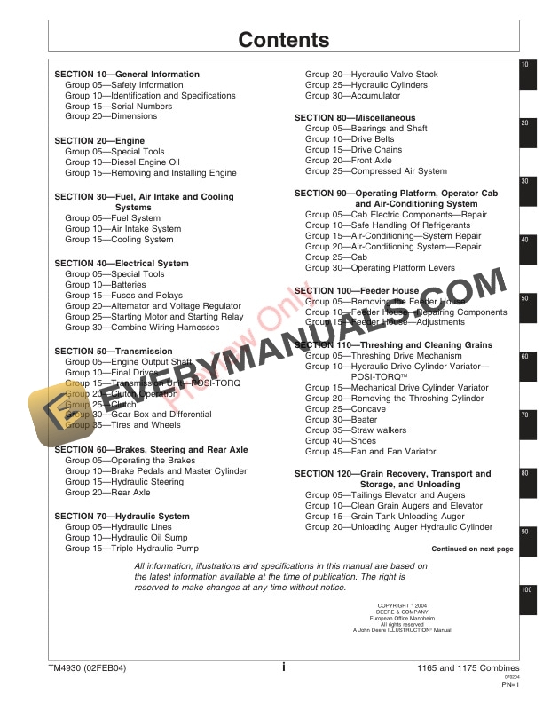 John Deere 1165 1175 Combines 5.9L6.8L Technical Manual TM4930 02FEB04 3