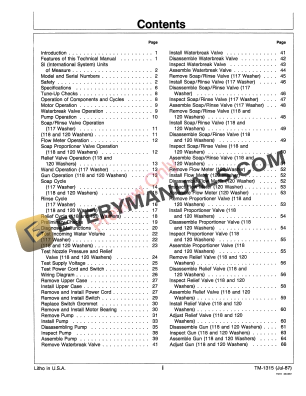 John Deere 117 118 120 High Pressure Washer Technical Manual TM1315 01JUL87 5