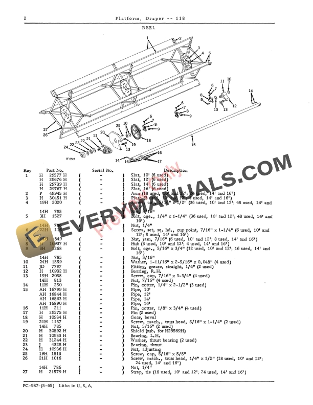 John Deere 118 Draper Platform Parts Catalog PC987 01MAY65-4