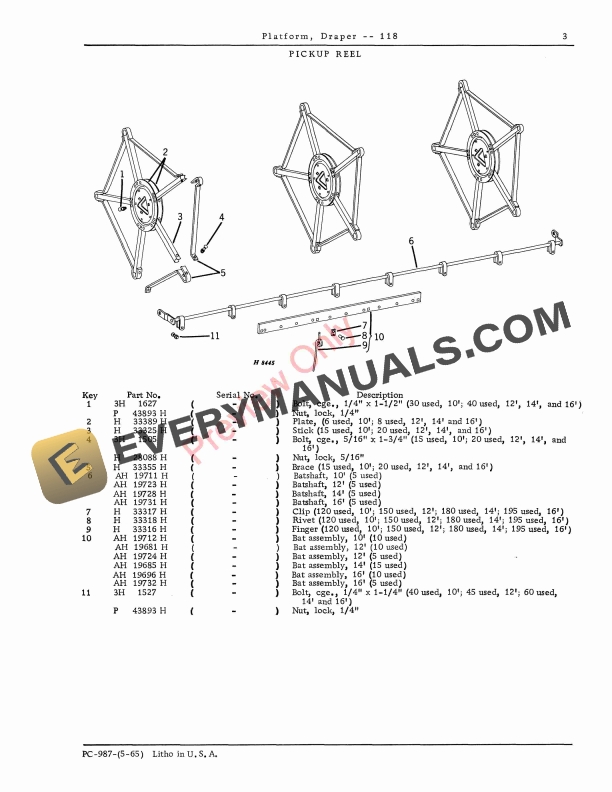 John Deere 118 Draper Platform Parts Catalog PC987 01MAY65-5